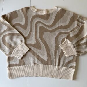 Altar'd State Women's‎ Oversized Swirl Knit Sweater Size M Tan/cream/beige